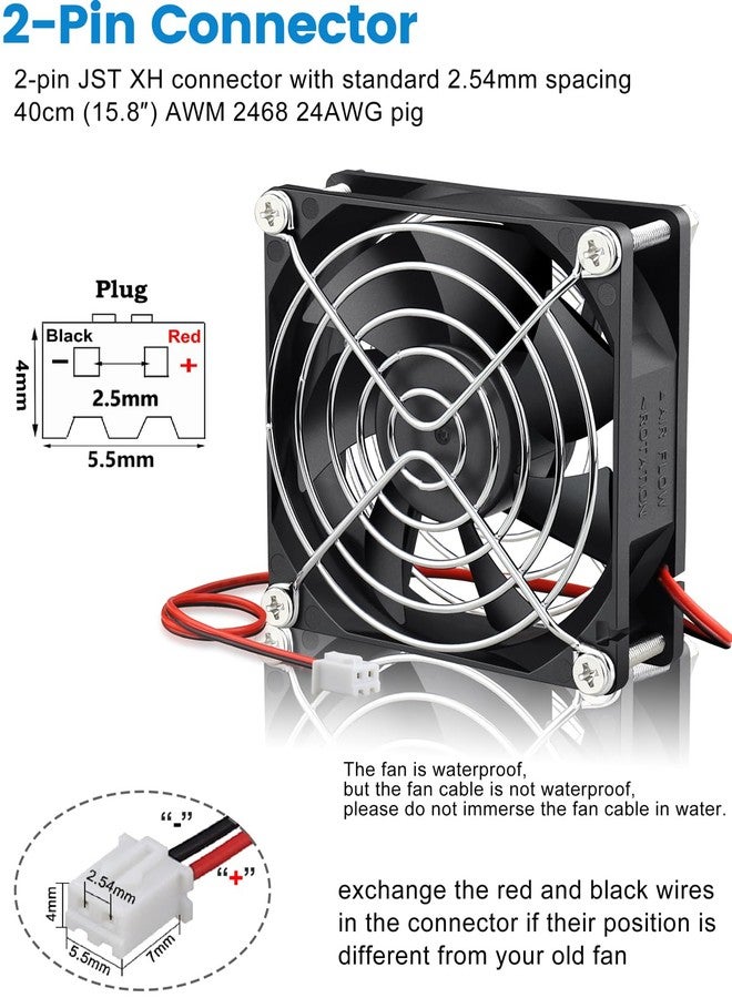 GDSTIME Waterproof Fan 80mm x 25mm IP67 Rating 24V Small Dual Ball Bearing Brushless DC Case Fans 2 Pin for RV Fridge Cooling Mini Greenhouse Ventilation, 2-Pack - Image 5